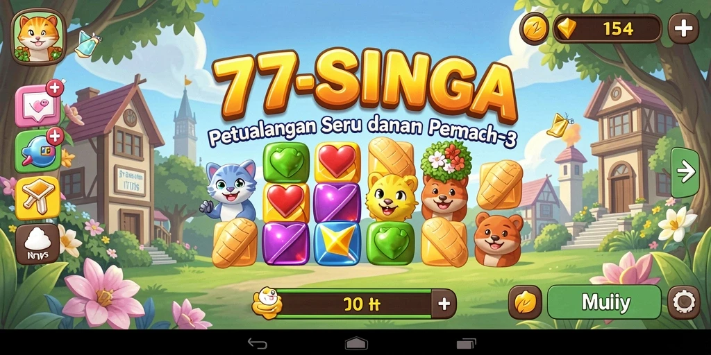 Tampilan gameplay seru dari 77SINGA dengan batu permata berwarna-warni.