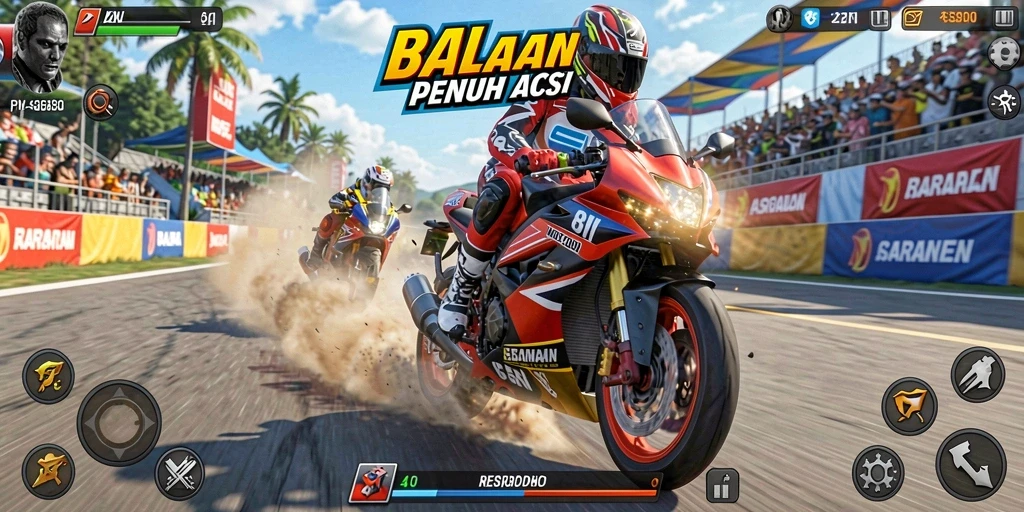 Tampilan gameplay balapan motor yang mendebarkan di 8II.