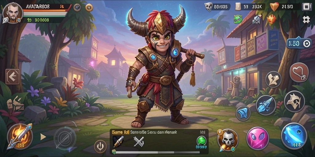 Screenshot gameplay <strong>AVATAR808</strong> menunjukkan aksi mengumpulkan sumber daya dengan karakter unik.