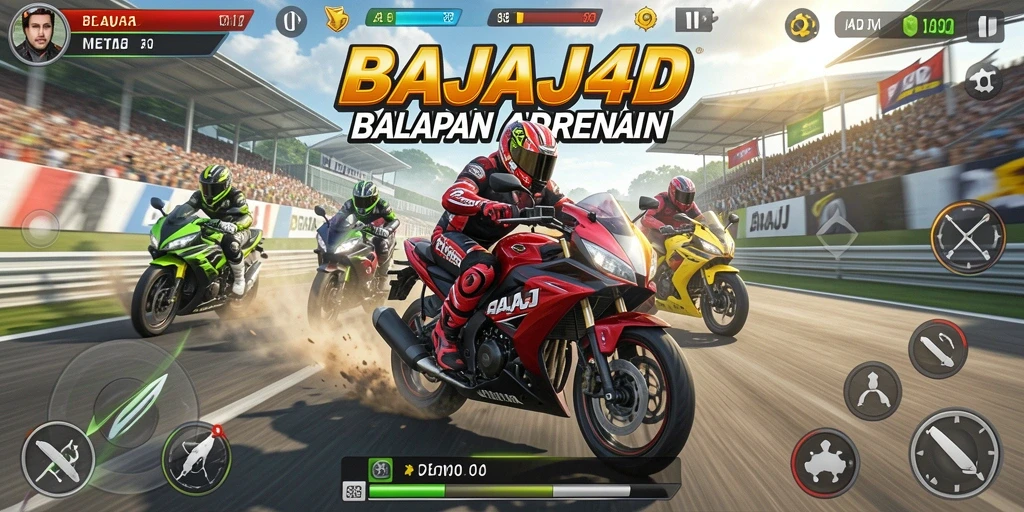 Tampilan gameplay seru di BAJAJ4D dengan motor balap yang kencang.