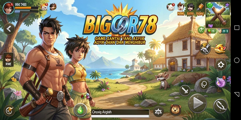Tangkapan layar permainan <strong>BIGCOR78</strong> dengan karakter menggemaskan dan level yang berwarna-warni.