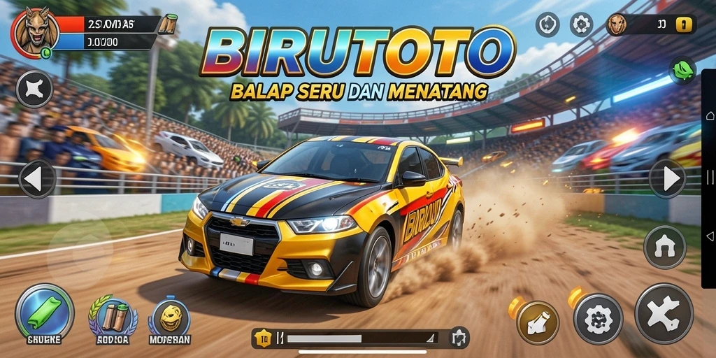 Tampilan gameplay BIRUTOTO yang penuh aksi balapan seru.