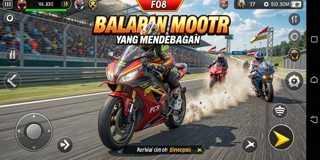 Screenshot gameplay balapan motor yang intens dan menegangkan.