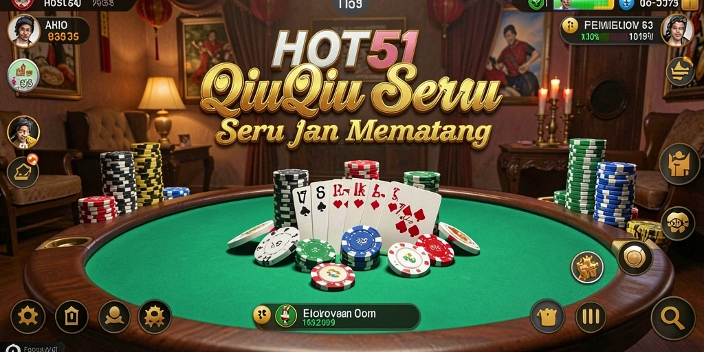 Screenshot utama HOT51 menampilkan momen seru dalam permainan QiuQiu.