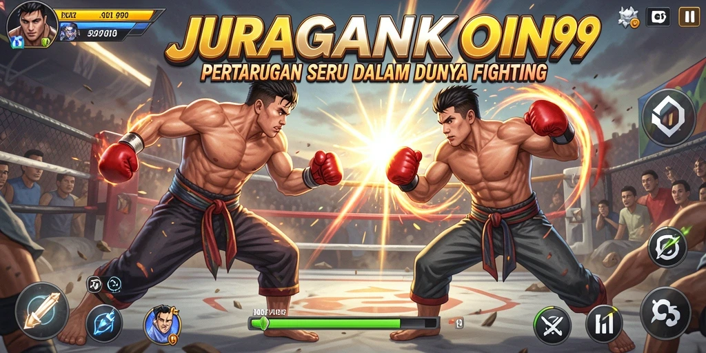 Gameplay JURAGANKOIN99 menampilkan pertarungan seru antar karakter.