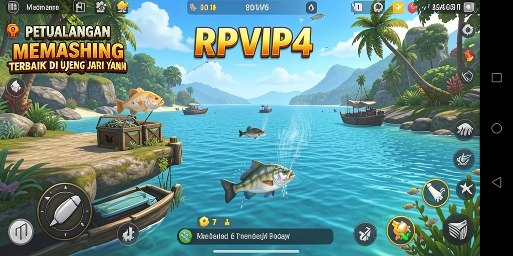 Screenshot gameplay yang menunjukkan aksi memancing di RPVIP4.