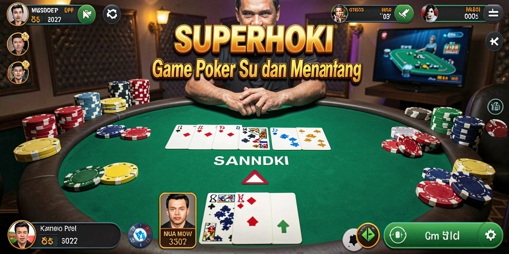 Tampilan gameplay seru dan mendebarkan dari SUPERHOKI Poker.