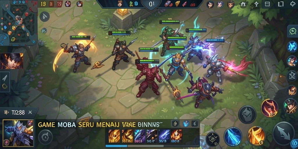 Screenshot menunjukkan aksi pertempuran seru dalam game MOBA.