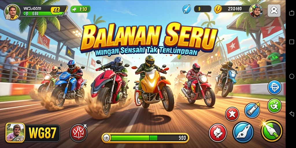 Gameplay balapan seru di WG87 dengan mobil yang cepat dan trek menantang.