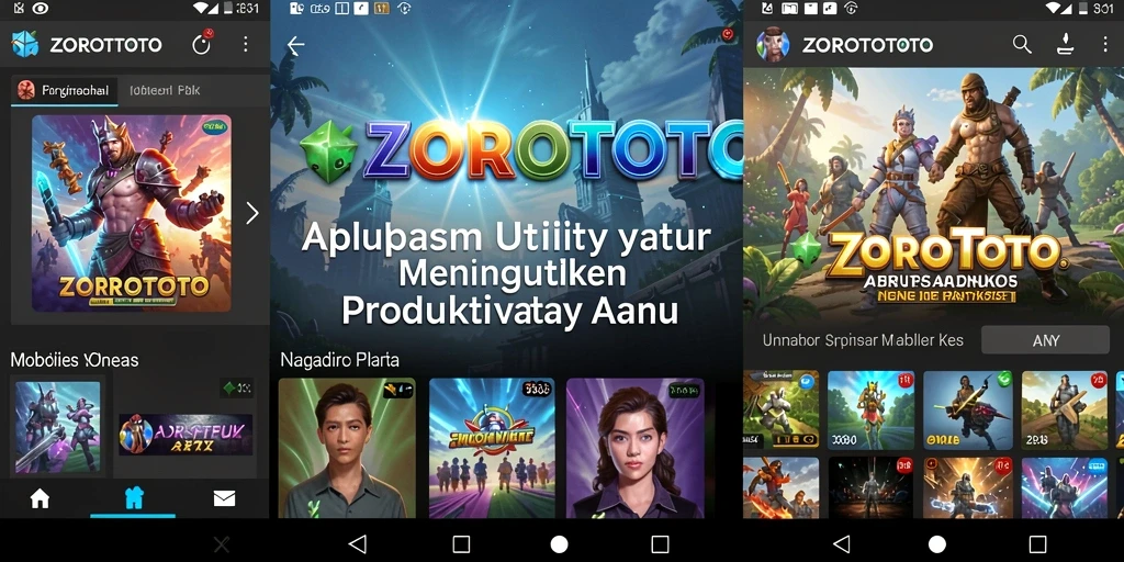 Tampilan antarmuka aplikasi ZOROTOTO dengan fitur-fitur utility.